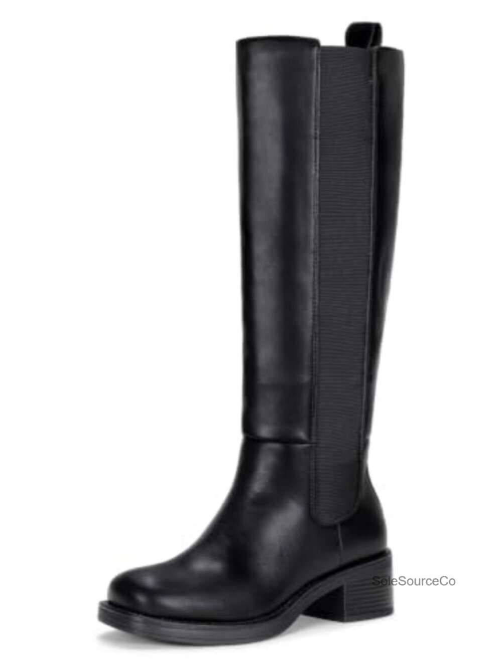 Faux Leather Knee High Boots Round Toe Pull On Tall Boots Side Zip
